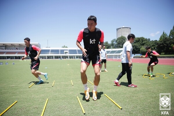 2022 EAFF E-1 챔피언십에 출전한 남자축구대표팀 박지수가 25일 일본 아이치현 도요타 시티 스포츠 파크 어슬레틱스 T&F에서 훈련을 하고 있다. (사진=대한축구협회 제공) 2022.07.25.